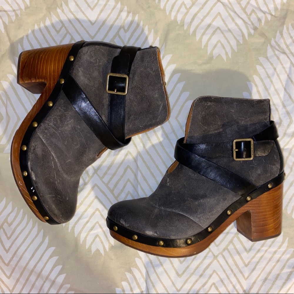 Kork Ease Grey & Wooden Heeled Booties